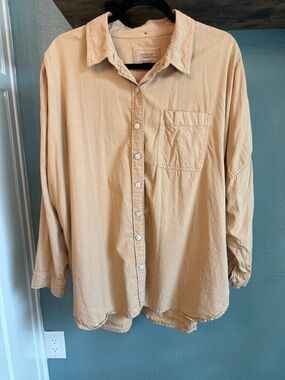 American Eagle Oversized Button Down Shirt Small Beige Neutral Relaxed Fit Top